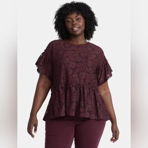Women's Plus Lace Peplum Top By Terra & Sky